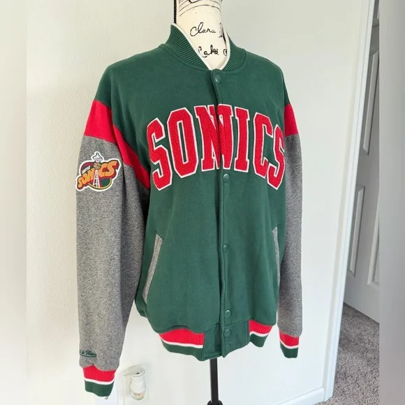 Mitchell & Ness Seattle Super Sonics Varsity Jacket Hardwood Classics Sz L - Picture 9 of 16